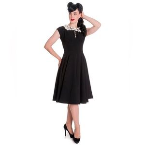 Hell Bunny Black Emilie Dress with Lace Collar